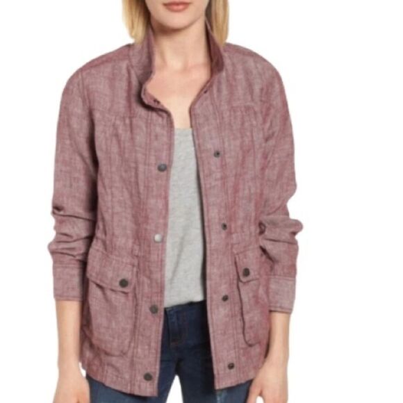Nordstrom CASLON 100% LINEN Cinch Waist Utility Summer Jacket Size Xl - Picture 2 of 13
